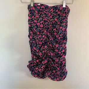 NWT Zara | Hot Pink Floral Strapless Ruched Ruffle Blouse, XS